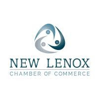 Logo of New Lenox Chamber of Commerce Joliet, IL with a blue and gray design on a white background