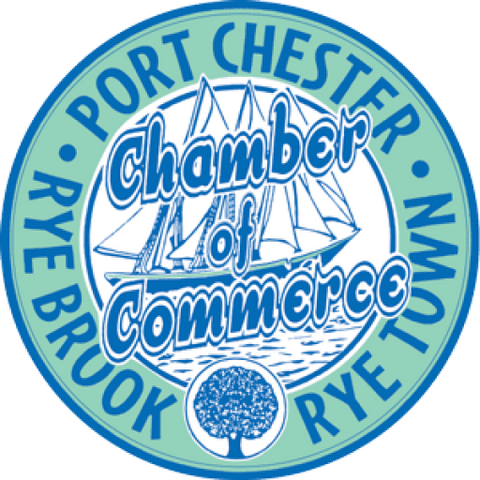 Logo of Rye Brook Port Chester Chamber of Commerce with a ship and tree design.