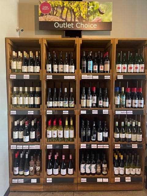 Outlet Choice wine shelf at store