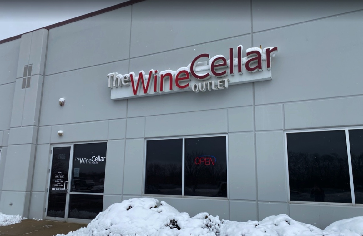 The Wine Cellar Outlet in Joliet store exterior in snow