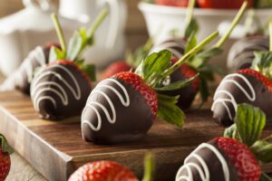 romantic food and wine - chocolate covered strawberries