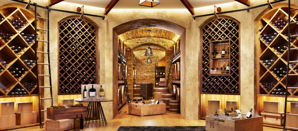 fine wine stored in a high-end wine cellar